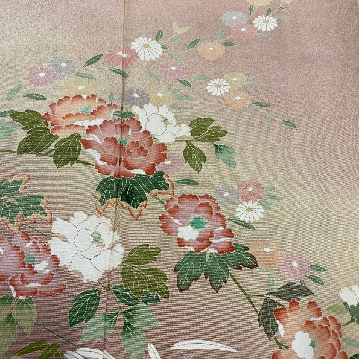  訪問着 身丈155 cm 裄丈63 5 S 袷 枝花 笹 金彩 染め分け ピンクベージュ 正絹 秀品 訪問着 付け下げ 着物