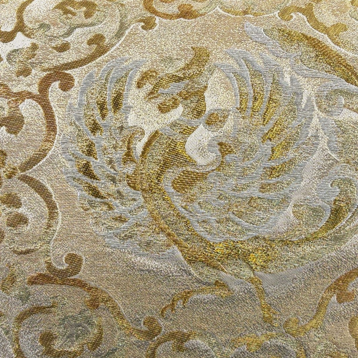 美品】 袋帯 秀品 鳳凰 花唐草 金糸 箔 金色 六通 正絹 【中古