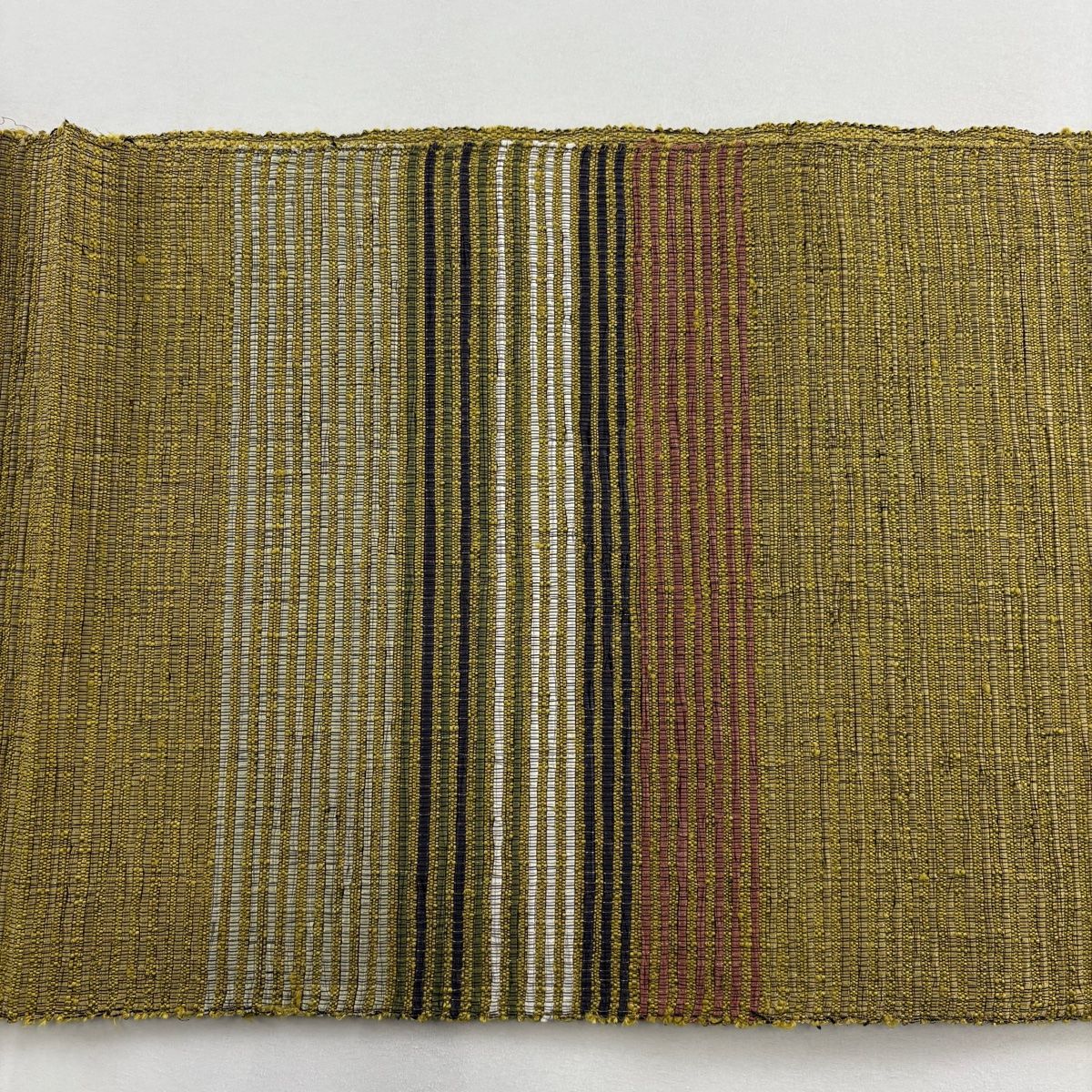  名古屋帯 秀品 八寸名古屋帯 松葉仕立て 縞 幾何学模様 金糸 鶯色 正絹 名古屋帯 帯