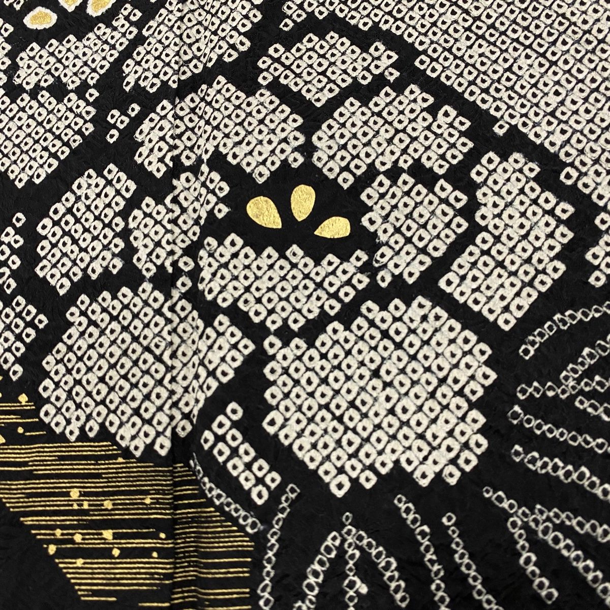  振袖 身丈161 5 cm 裄丈65 M 袷 牡丹 熨斗 絞り 金彩 黒 正絹 振袖 着物