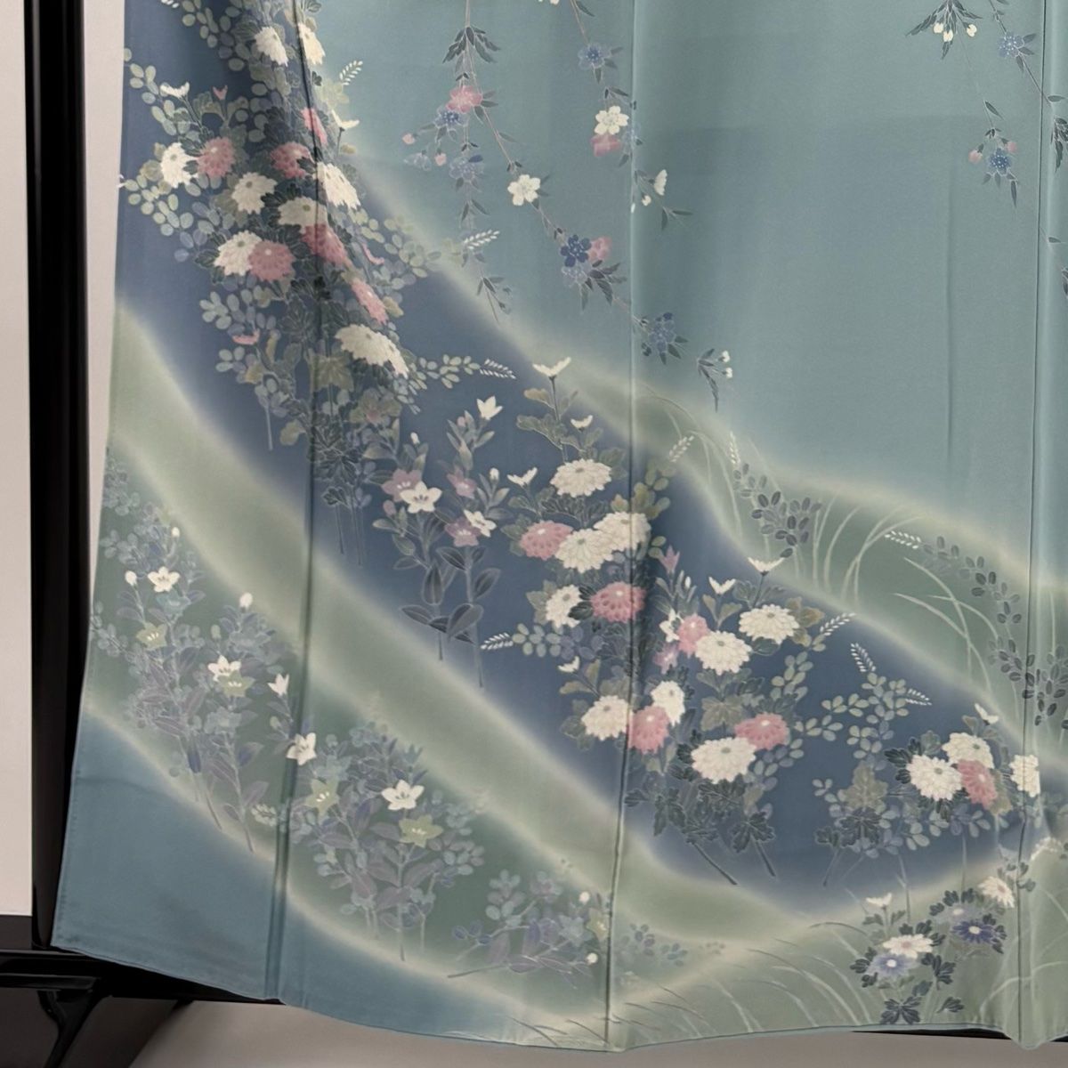 訪問着 身丈159cm 裄丈69cm L 袷 落款 菊 枝垂れ桜 染め分け ぼかし