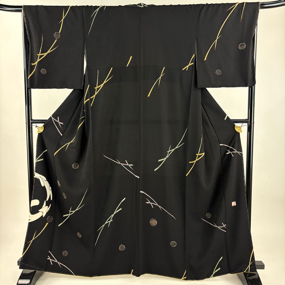 付下げ 身丈163 cm 裄丈69 L 袷 落款 うさぎ 狐 黒 正絹