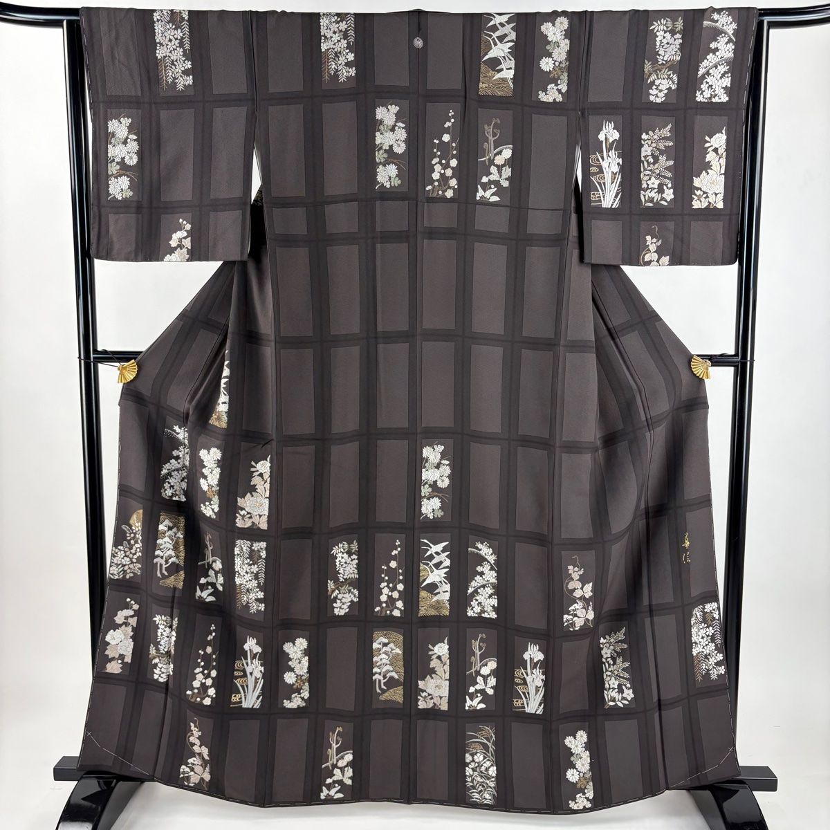 美品】 訪問着 身丈162cm 裄丈64cm M 袷 落款 松梅 鶴 金糸 刺繍 焦