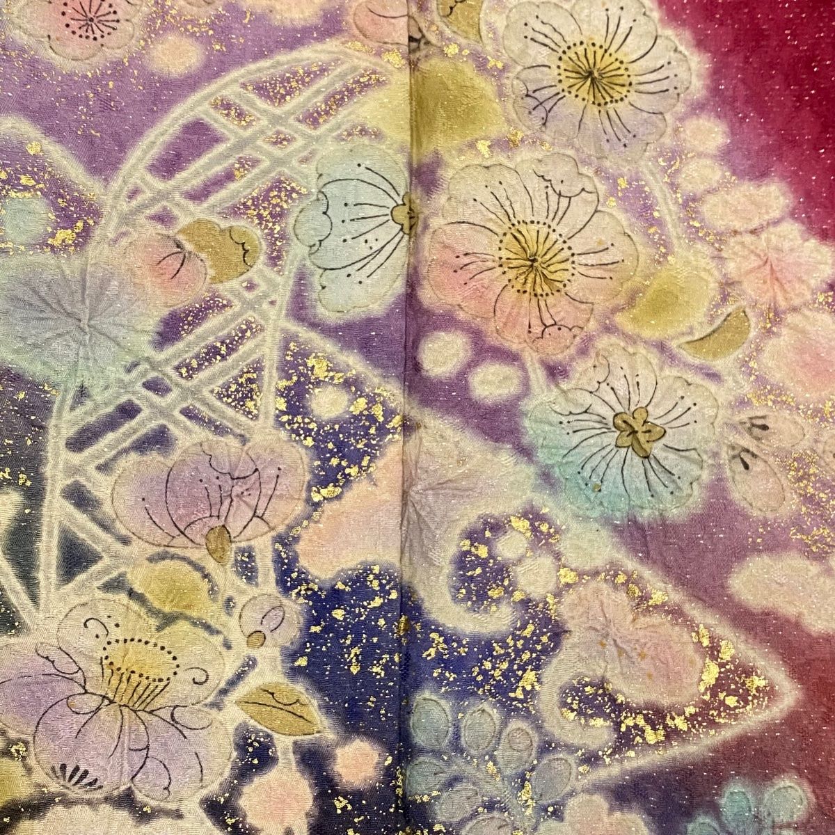 振袖 身丈169cm 裄丈69cm L 袷 辻が花 流水 金通し ぼかし えんじ色