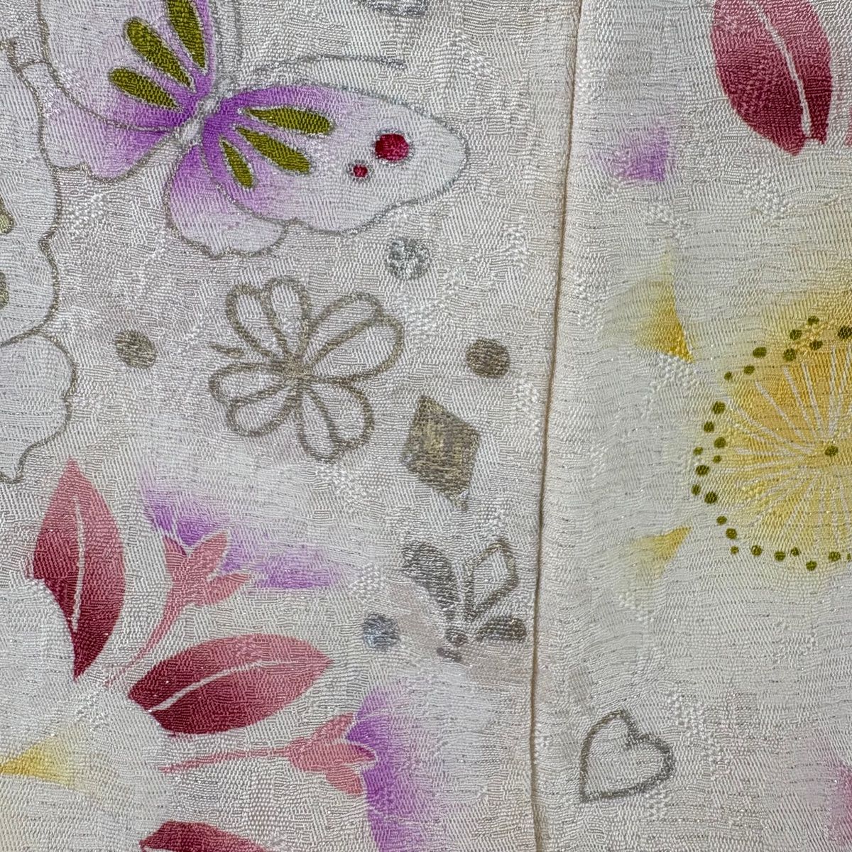  振袖 身丈165.5 cm 裄丈66 M 袷 牡丹 桜 銀通し 刺繍 クリーム 正絹 振袖 着物