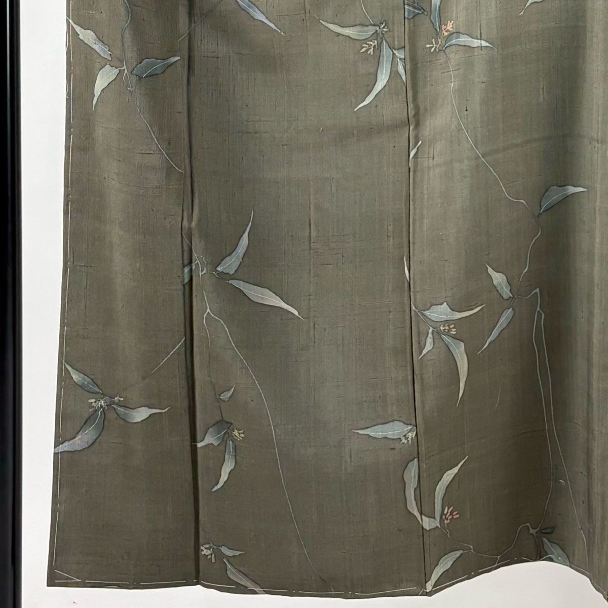 小紋 身丈150 5 cm 裄丈63 S 袷 生紬地 草花 茶緑色 正絹