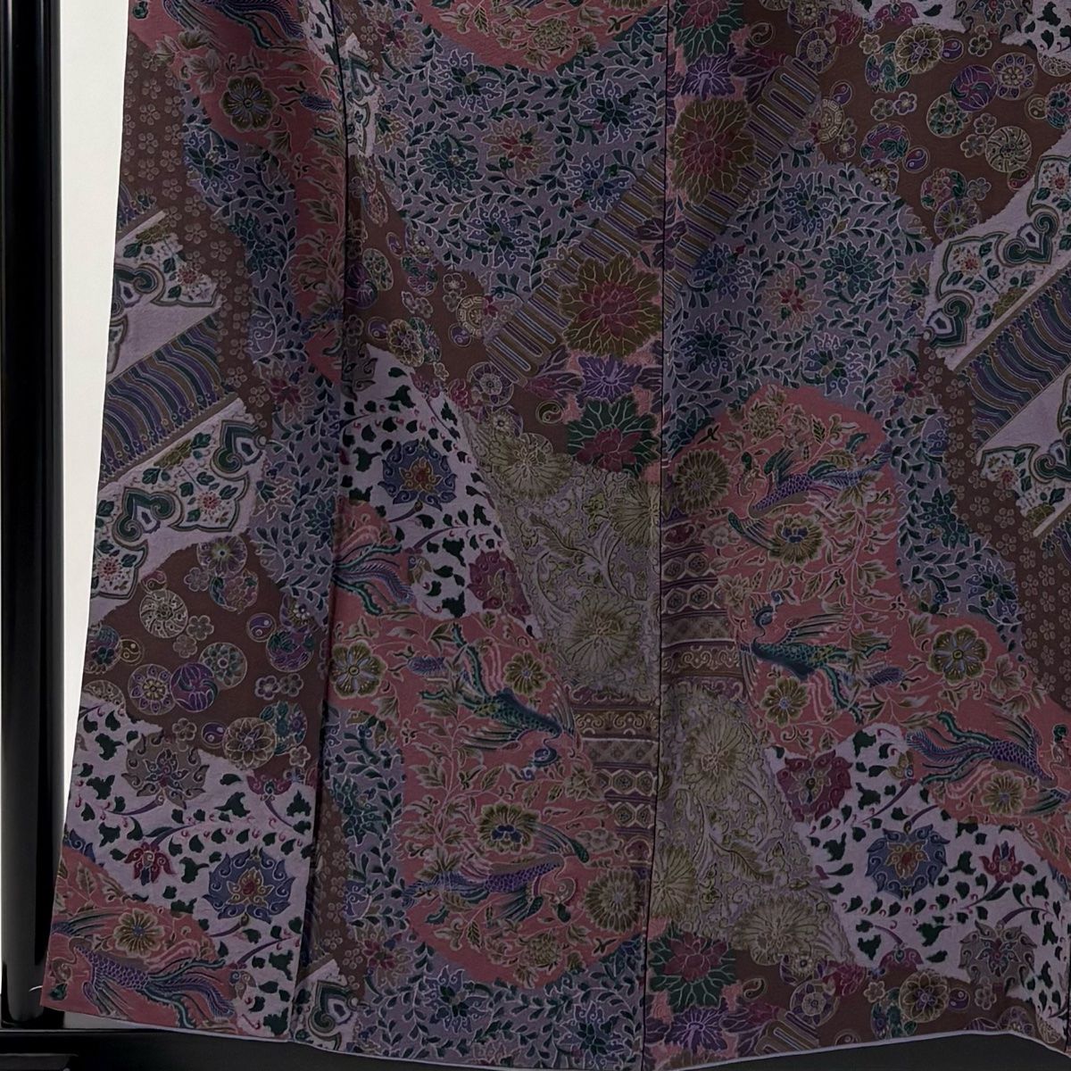 小紋 身丈157 cm 裄丈63.5 S 袷 前田仁仙 落款 鳥 草花 紫 正絹