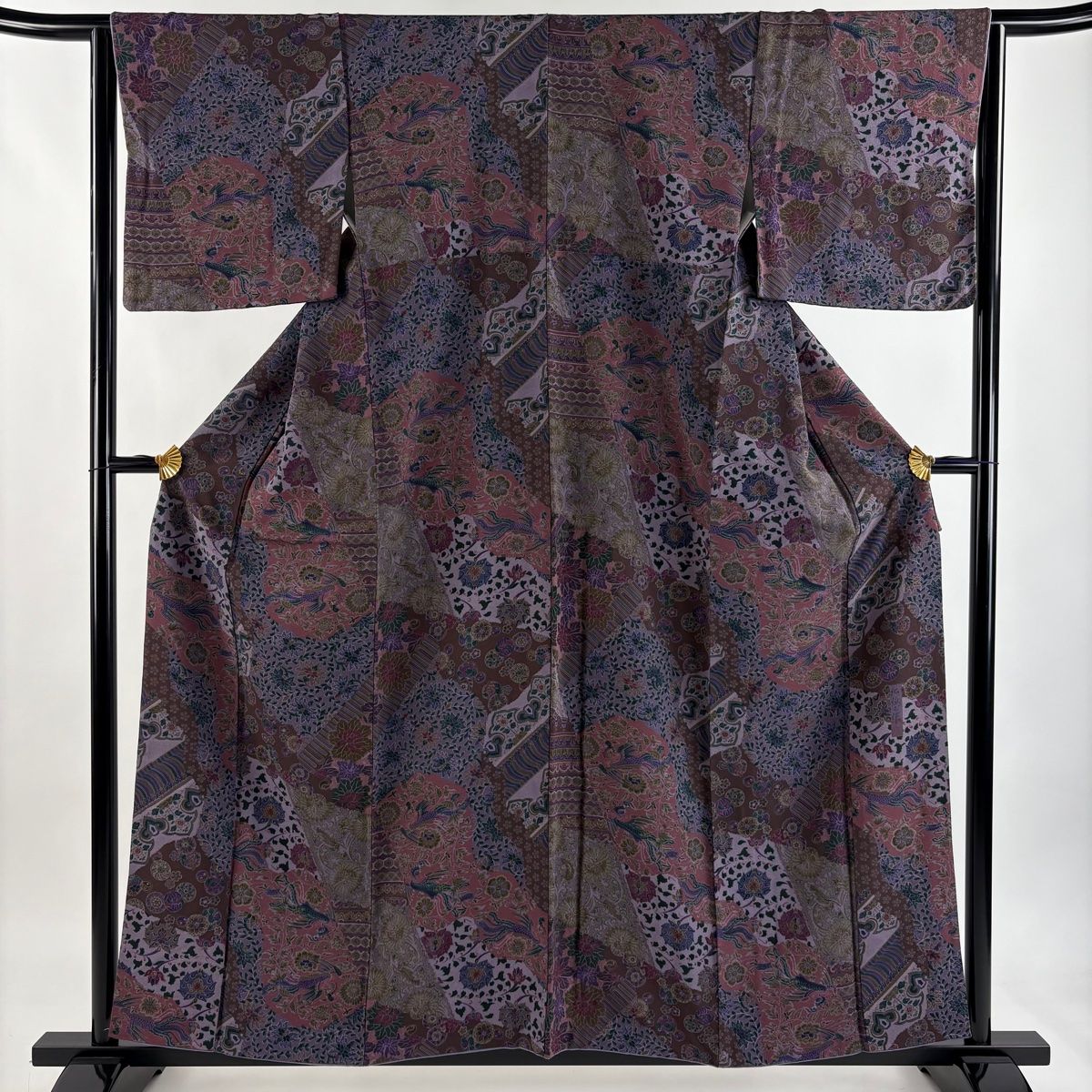 美品】 小紋 身丈157cm 裄丈63.5cm S 袷 前田仁仙 落款 鳥 草花 紫