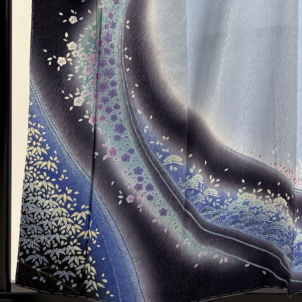 訪問着 身丈157 5 cm 裄丈65 M 袷 蕪木雪香 落款 松竹梅 銀通し 絞り 濃紫 正絹