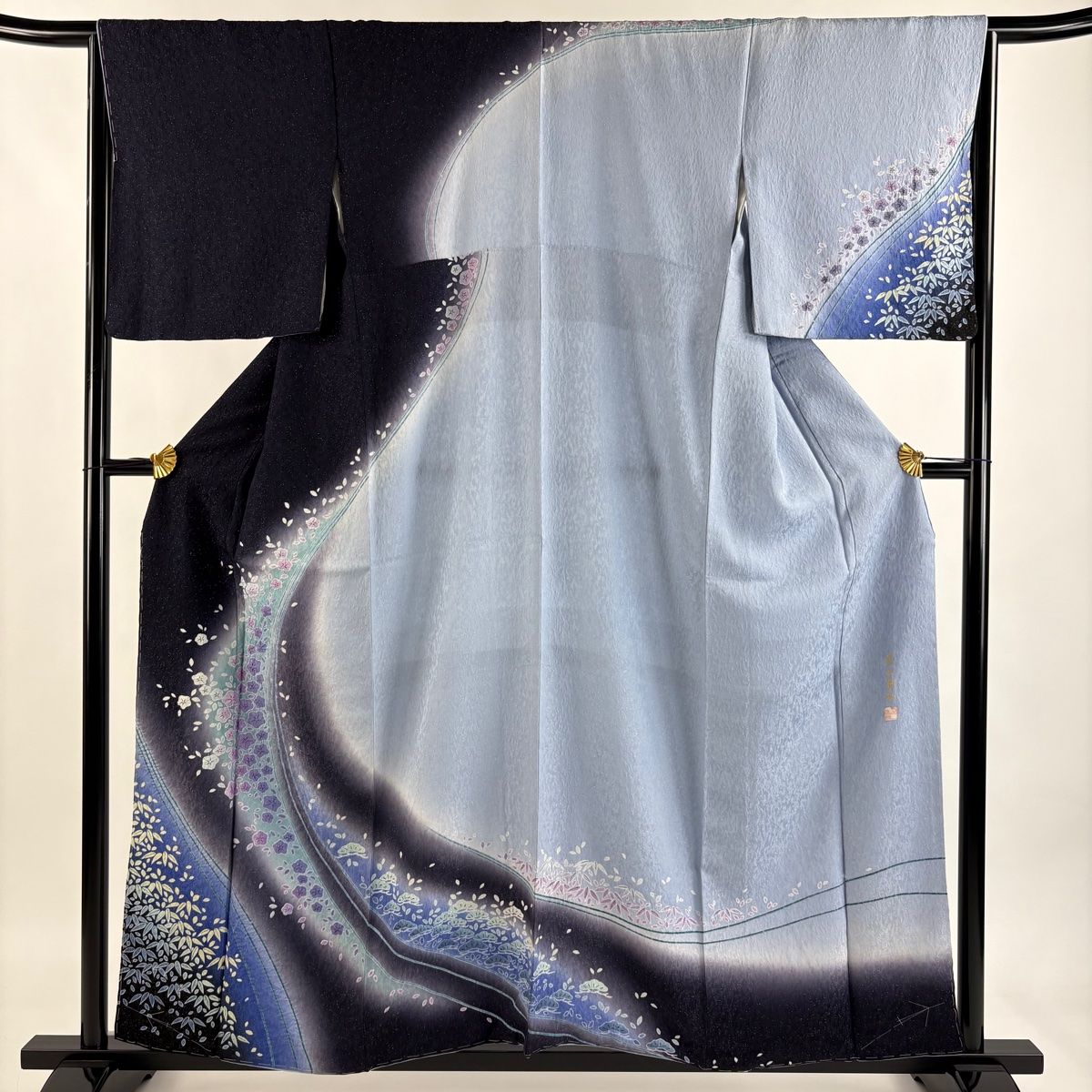 訪問着 身丈157.5 cm 裄丈65 M 袷 蕪木雪香 落款 松竹梅 銀通し 絞り 濃紫 正絹