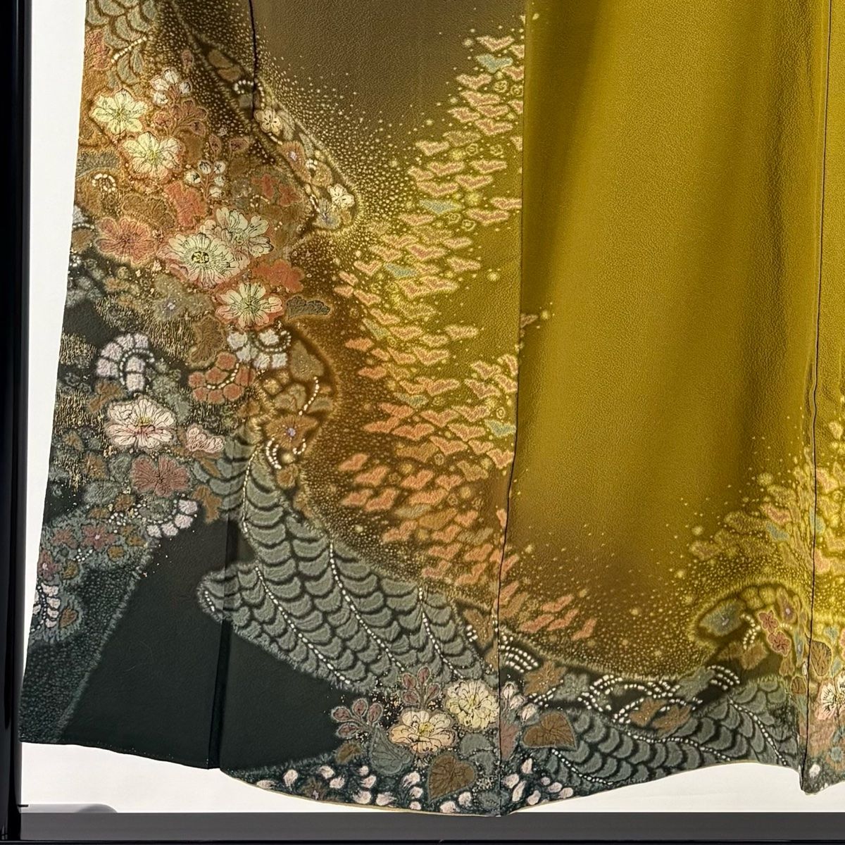 訪問着 身丈151.5 cm 裄丈62 S 袷 吉乃一廉 落款 辻が花 金彩 ぼかし 茶緑色 正絹