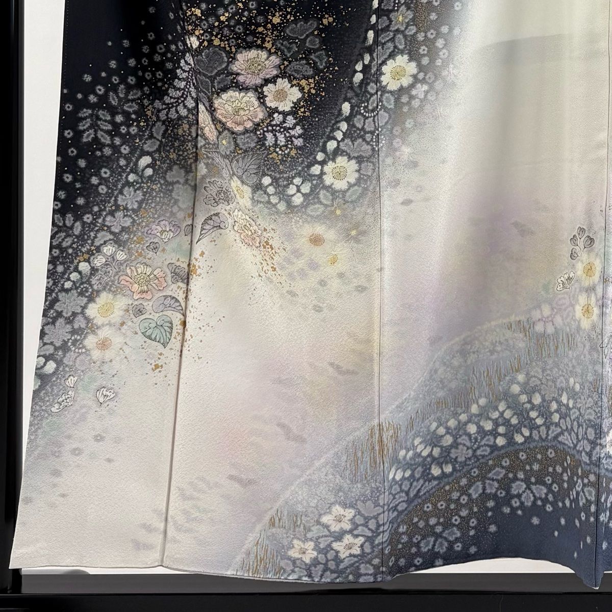 訪問着 身丈155 5 cm 裄丈64 M 袷 吉乃一廉 落款 辻が花 金彩 ぼかし 黒灰 正絹