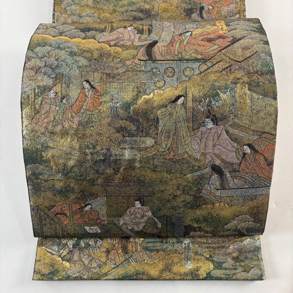 袋帯 全通全景図 源氏物語絵巻 箔 金色 全通 正絹