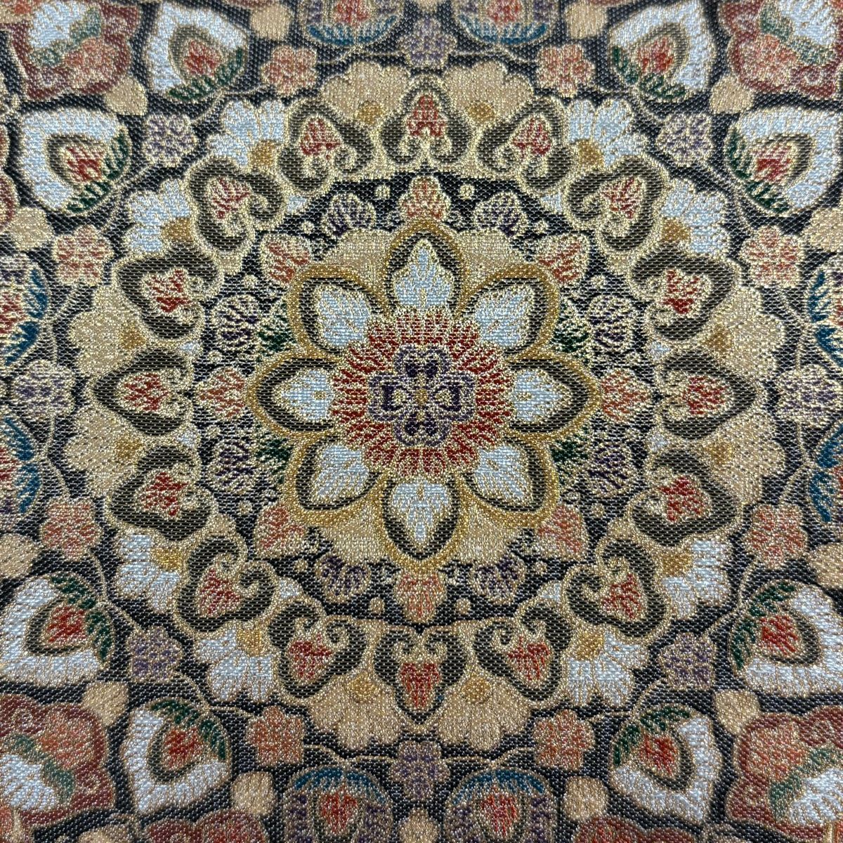 袋帯 華文 草花 金糸 箔 茶色 六通 正絹