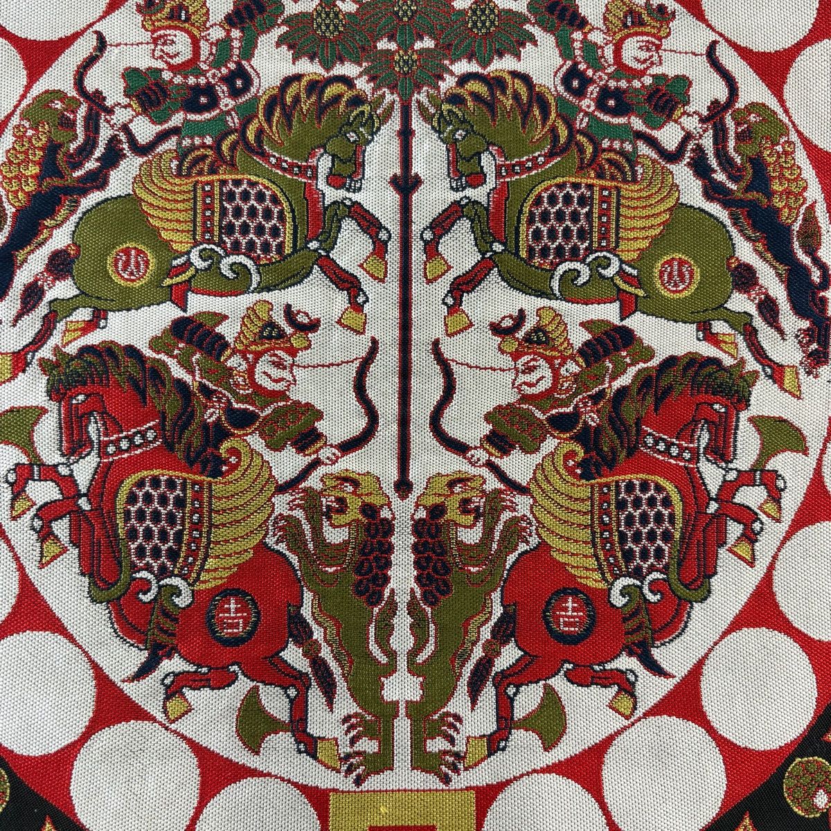 袋帯 狩猟文 連珠文 黒 六通 正絹