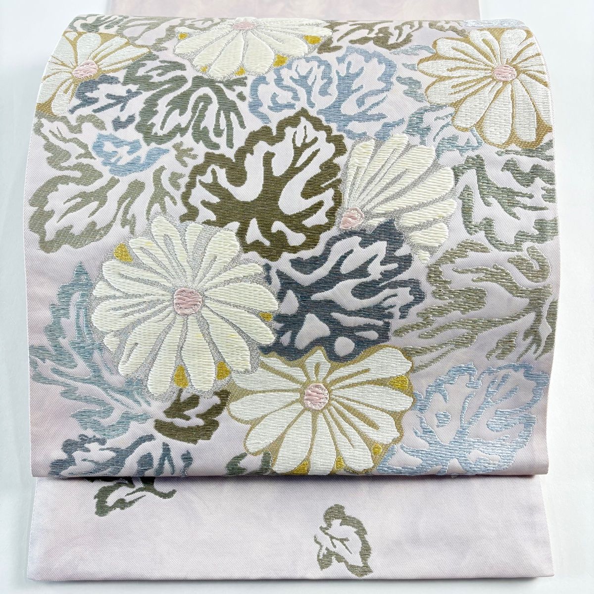 袋帯 菊 薄ピンク お太鼓柄 正絹