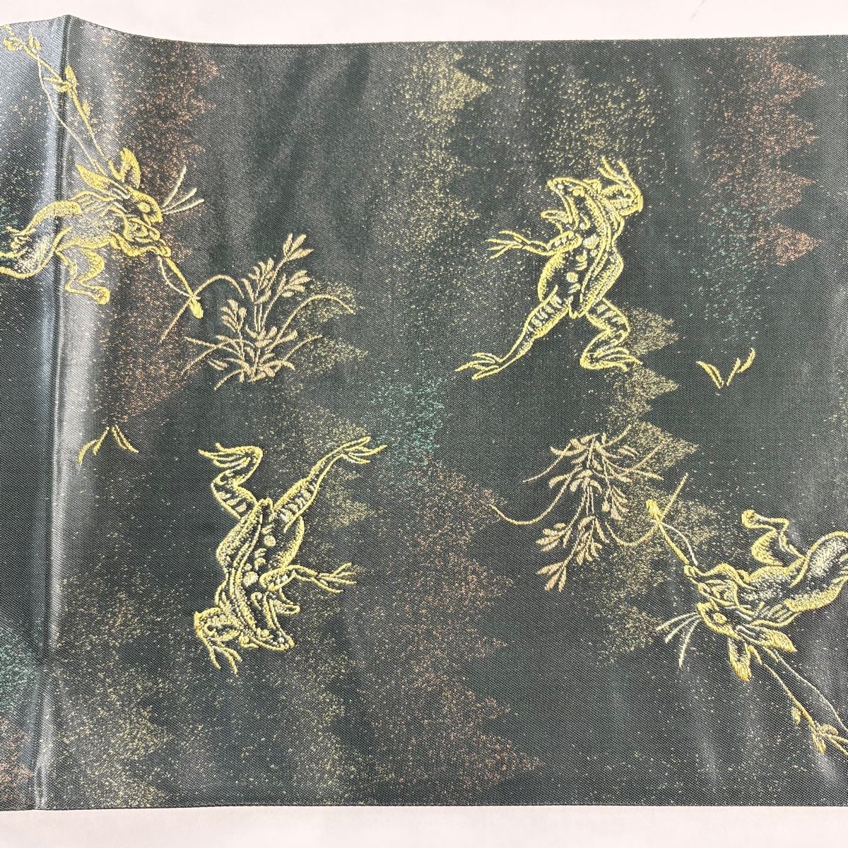  袋帯 鳥獣戯画 箔 深緑 六通 正絹 袋帯 帯