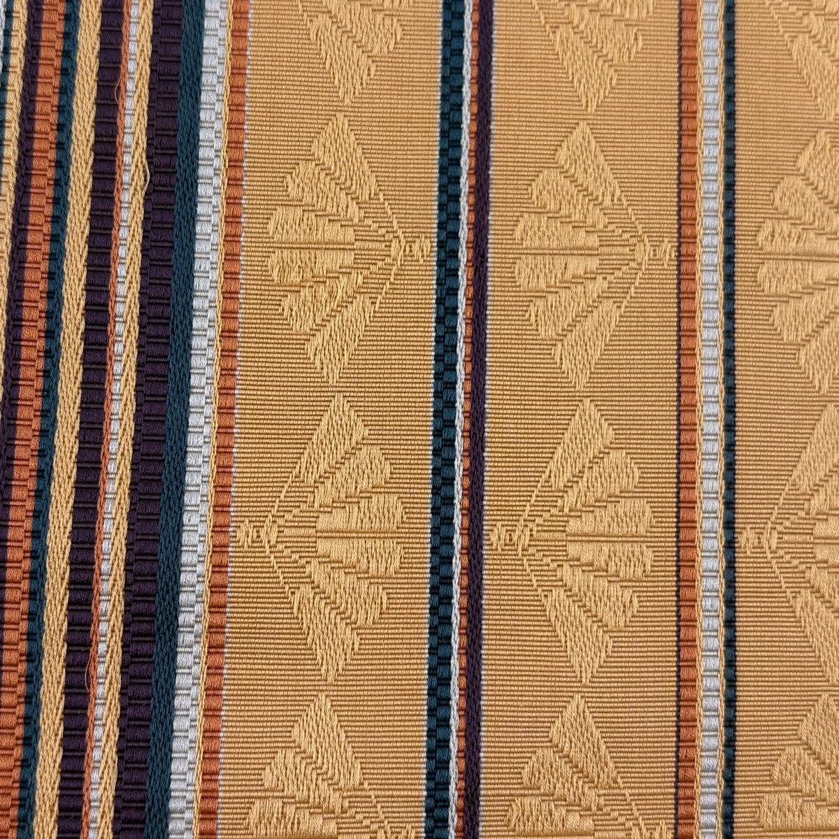 半幅帯 優品 ポケット付 扇 縞 薄茶色 正絹