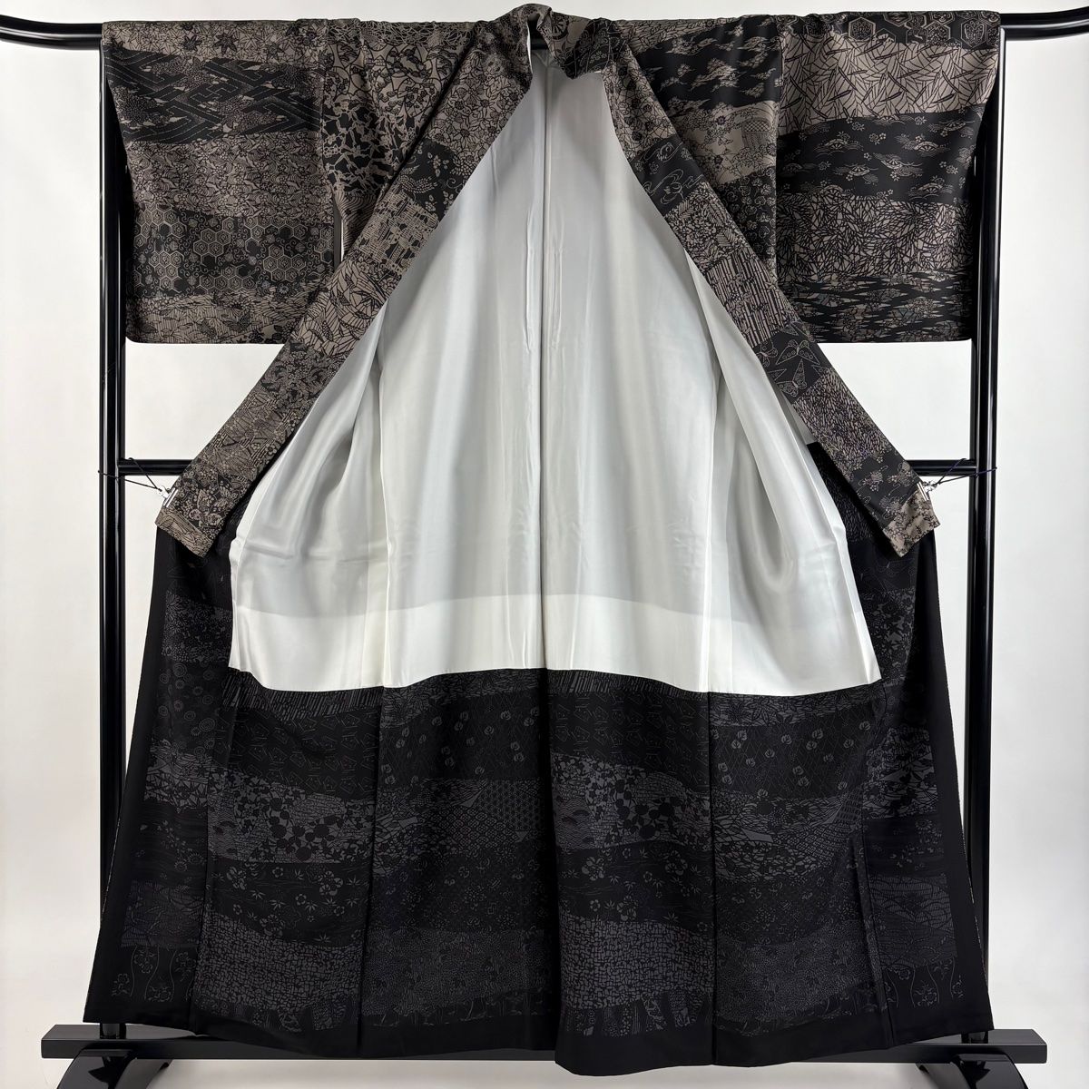  紬 身丈160 cm 裄丈66 M 袷 袋帯セット 松竹梅 蝶 焦茶色 正絹 紬 着物