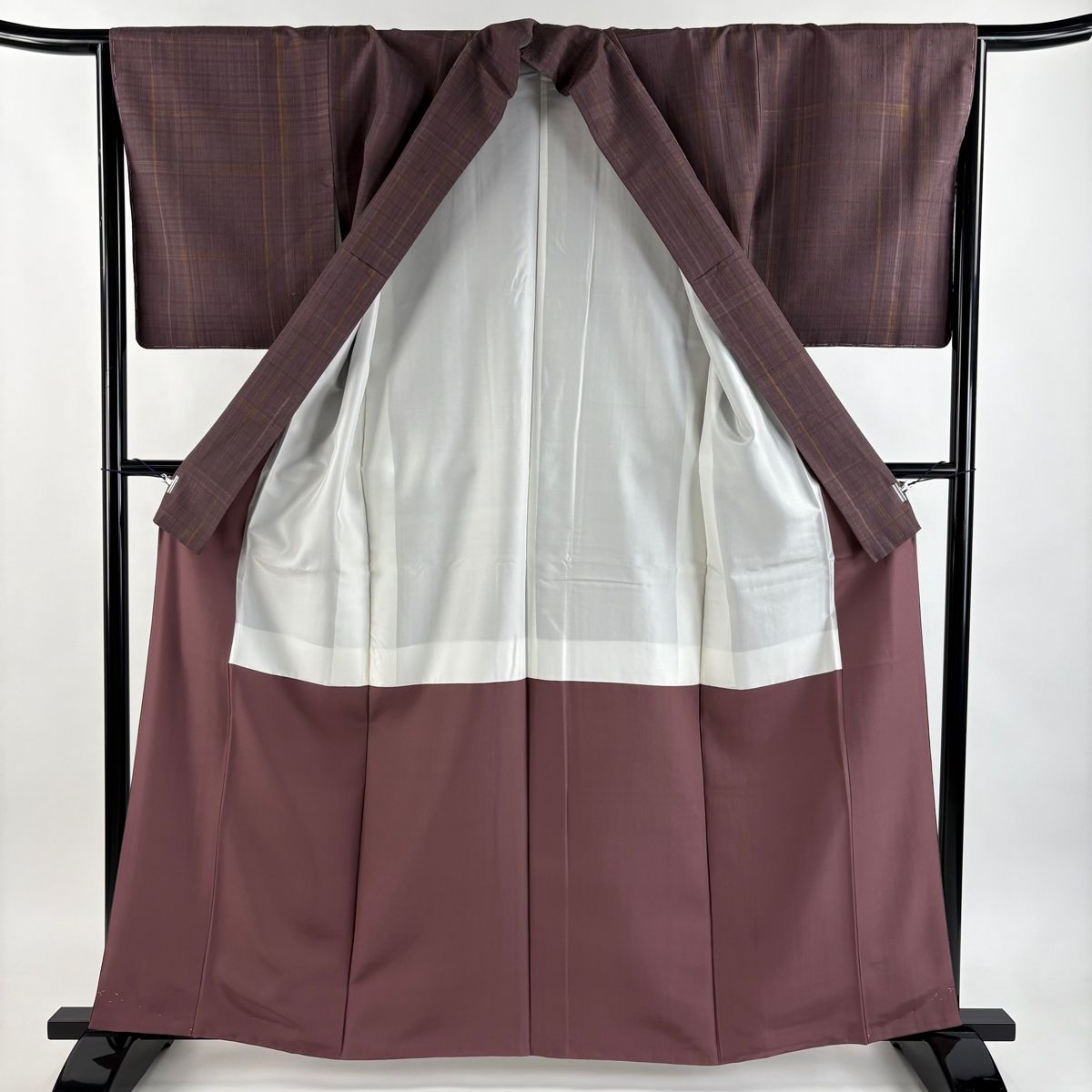 美品】 紬 身丈162cm 裄丈65cm M 袷 名古屋帯セット 紬紅梅織 格子 赤