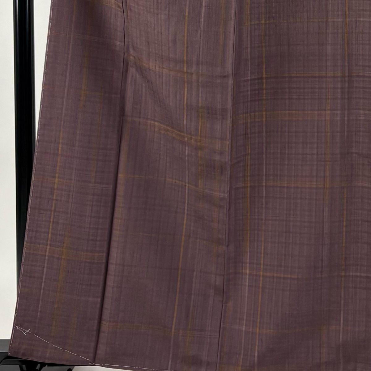紬 身丈162 cm 裄丈65 M 袷 名古屋帯セット 紬紅梅織 格子 赤紫 正絹 秀品