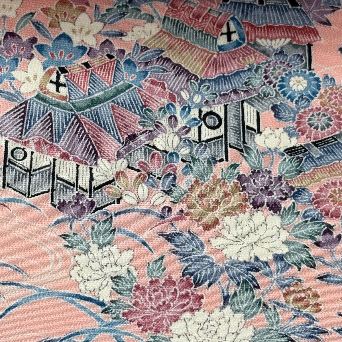 反物 秀品 小紋 茶屋辻 縮緬 ピンク 正絹