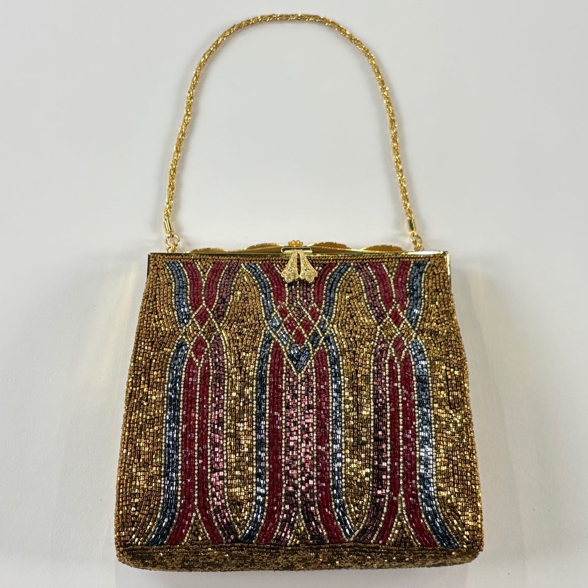 和装バッグ 優品 ビーズバッグ フォーマル 幾何学 茶色 ビーズ 和装小物