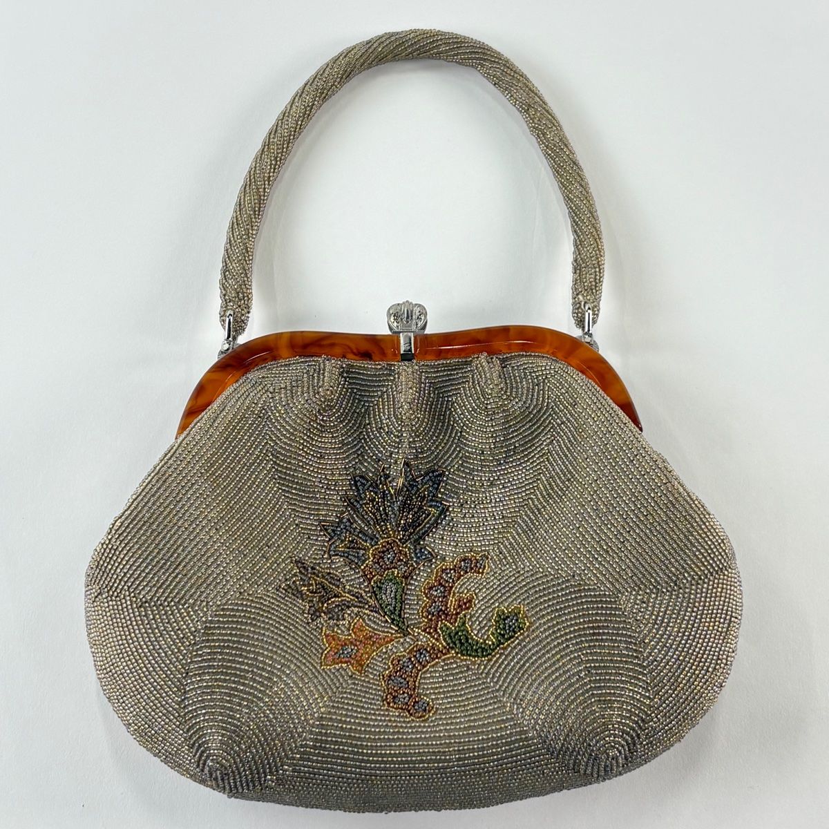  和装バッグ 優品 ビーズバッグ フォーマル 草花 茶色 ビーズ 和装小物 和装用バッグ 着物 浴衣