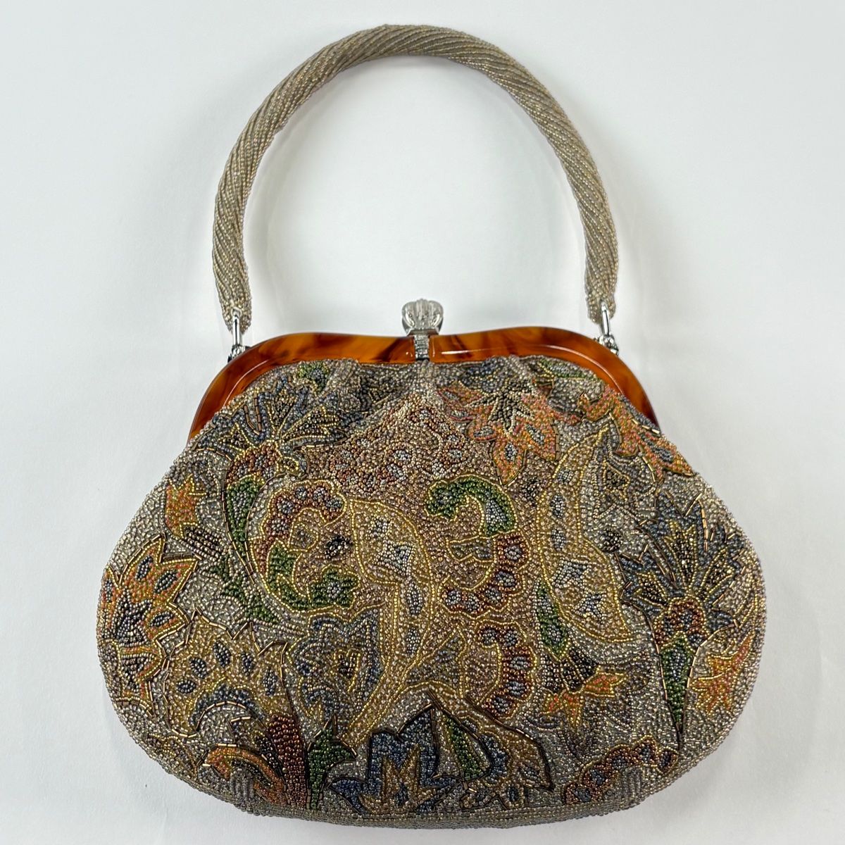 和装バッグ 優品 ビーズバッグ フォーマル 草花 茶色 ビーズ 和装小物