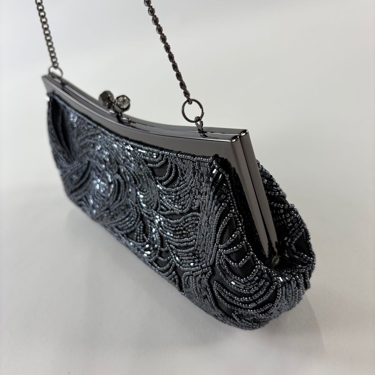 和装バッグ 優品 ビーズバッグ フォーマル 幾何学 黒灰 ビーズ 和装小物