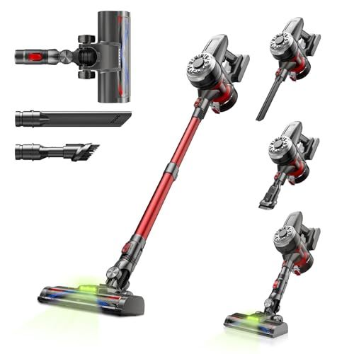 Hearten 掃除機 コードレス 超軽量自走式設計 グリーンLEDライト搭載 コードレス掃除機 50000 PA 強力吸引 2段吸引力モード 低騒音 スティッククリーナー 50分連続稼働 着脱式バッテリー付き ハンディクリーナー 伸縮パイプ 3 fe 0 f 7 a 6