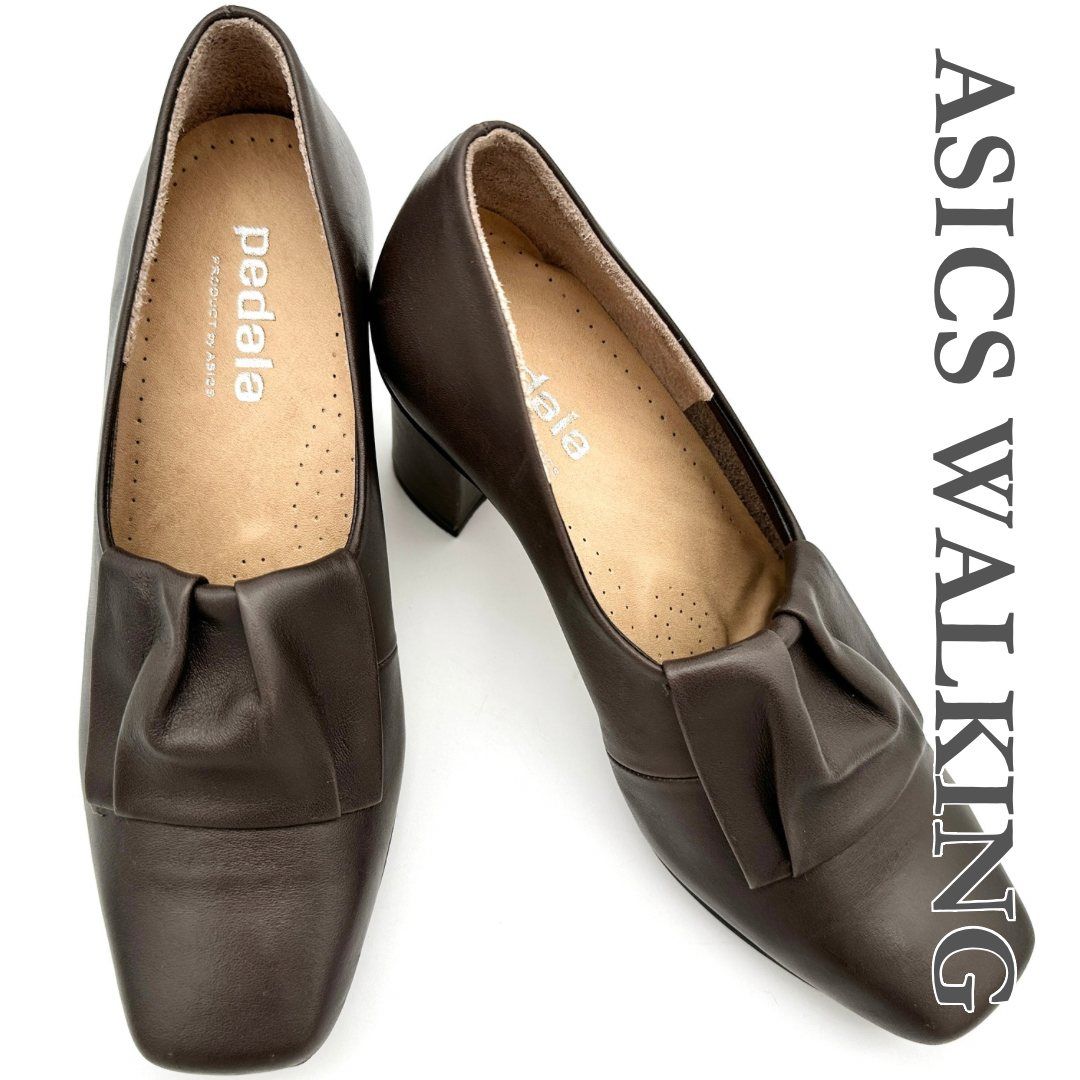 ASICS WALKING ハイヒール 本革 スクエアトゥ チャンキーヒール