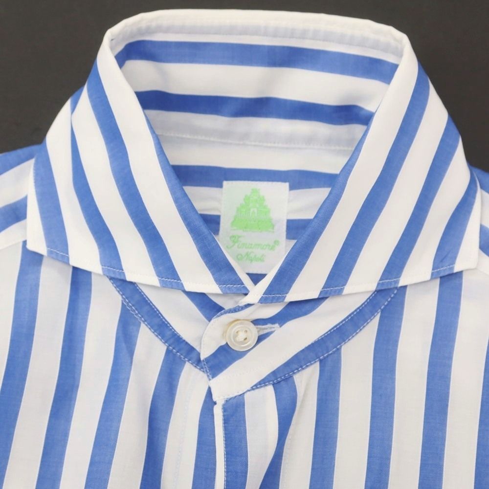 未使用 フィナモレ カッタウェイシャツ ストライプ コットン イタリア製 中古】フィナモレ Finamore コットン ストライプ カッタウェイ