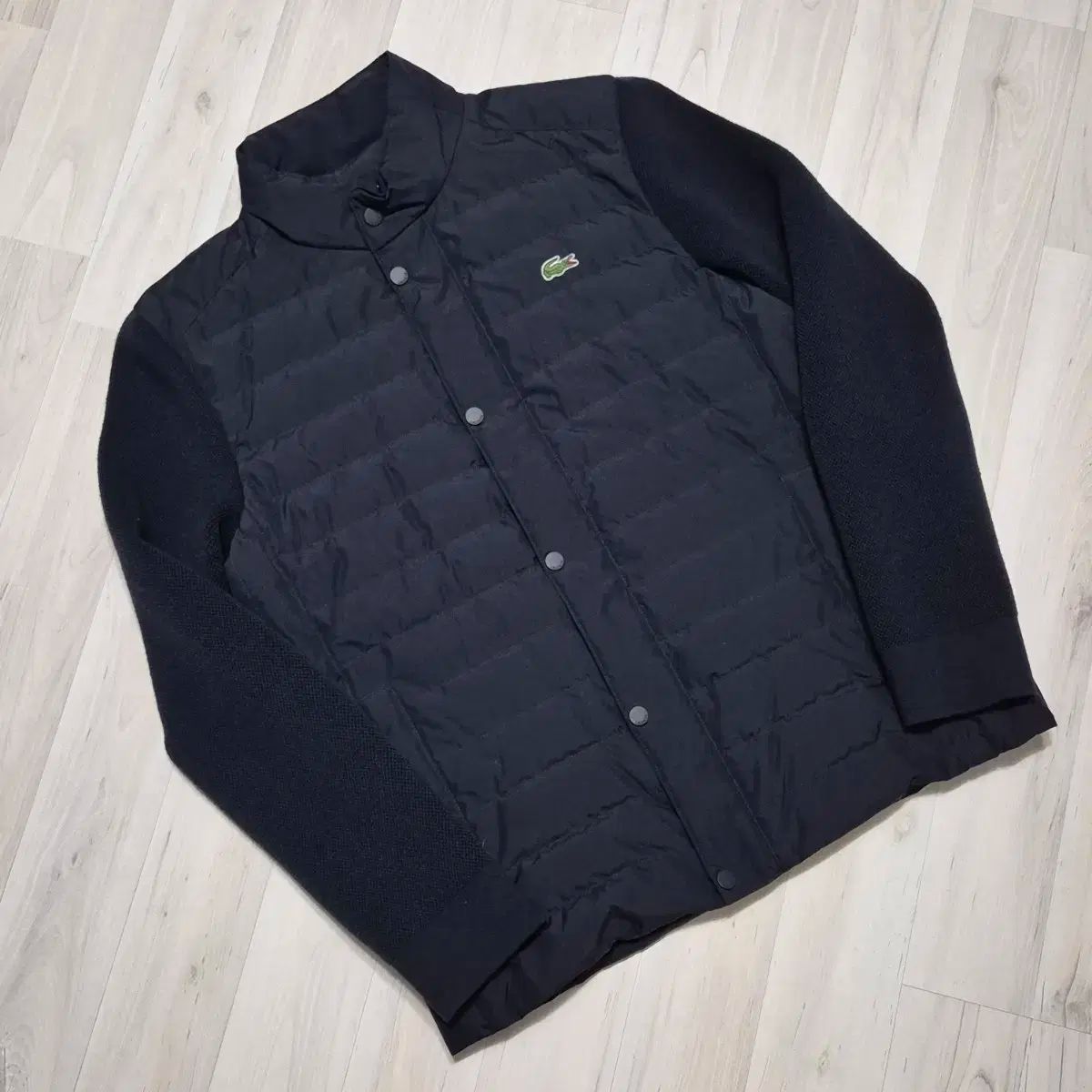 LACOSTE ブラック ダックダウン ダウン ニット バイ カーディガン