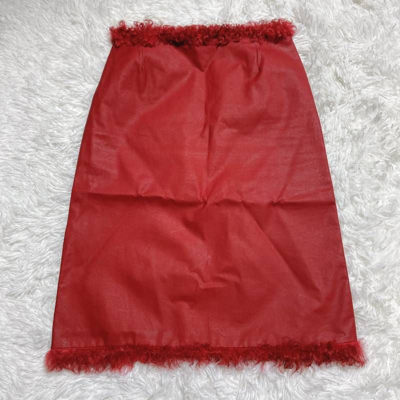 FENDI フェンディ スカート ファー コットン ズッカ柄 赤 アオイ