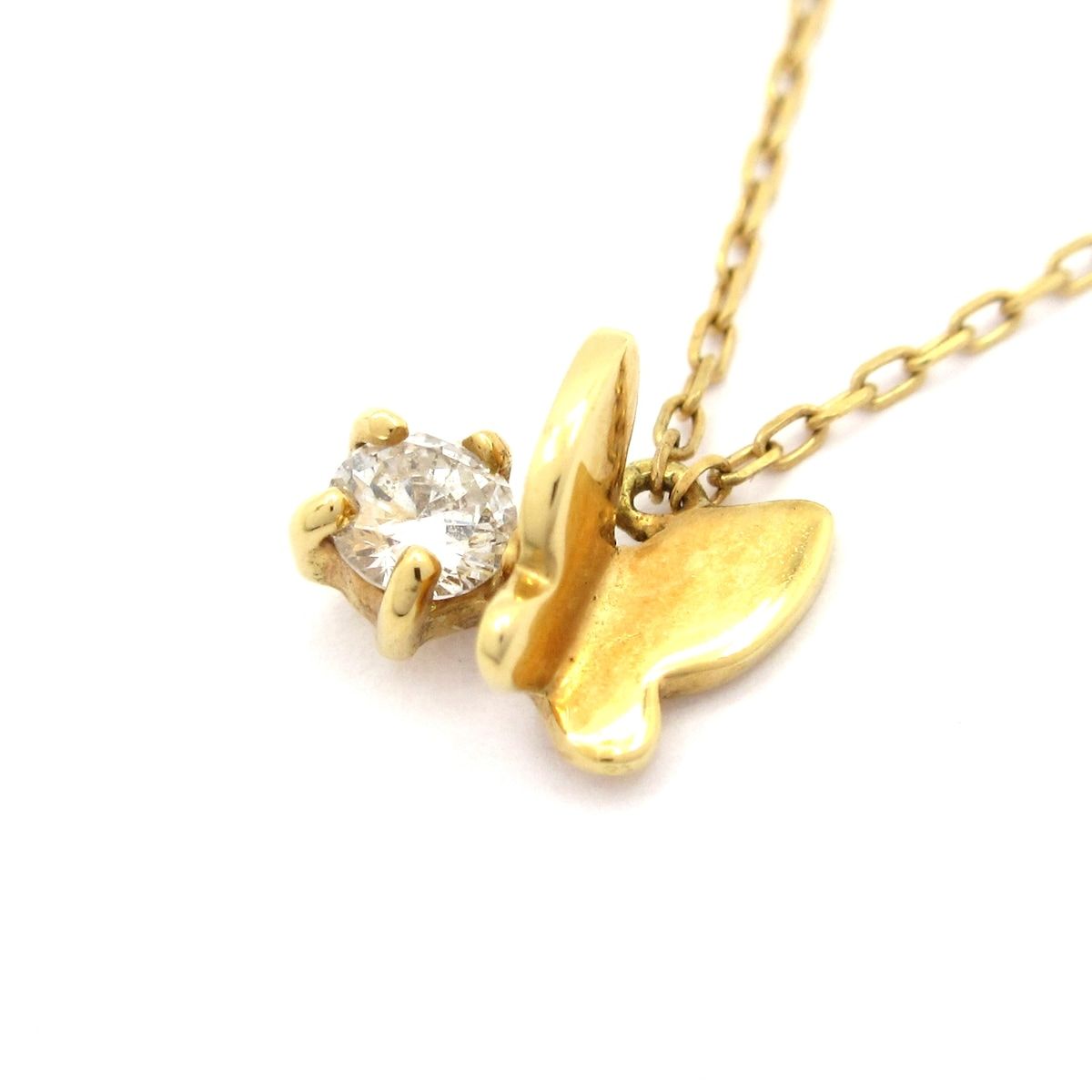 AHKAH アーカー ネックレス - K 18 YG×ダイヤモンド 総重量 1.0 g 1 Pダイヤ ダイヤ0.07カラット バタフライ 蝶