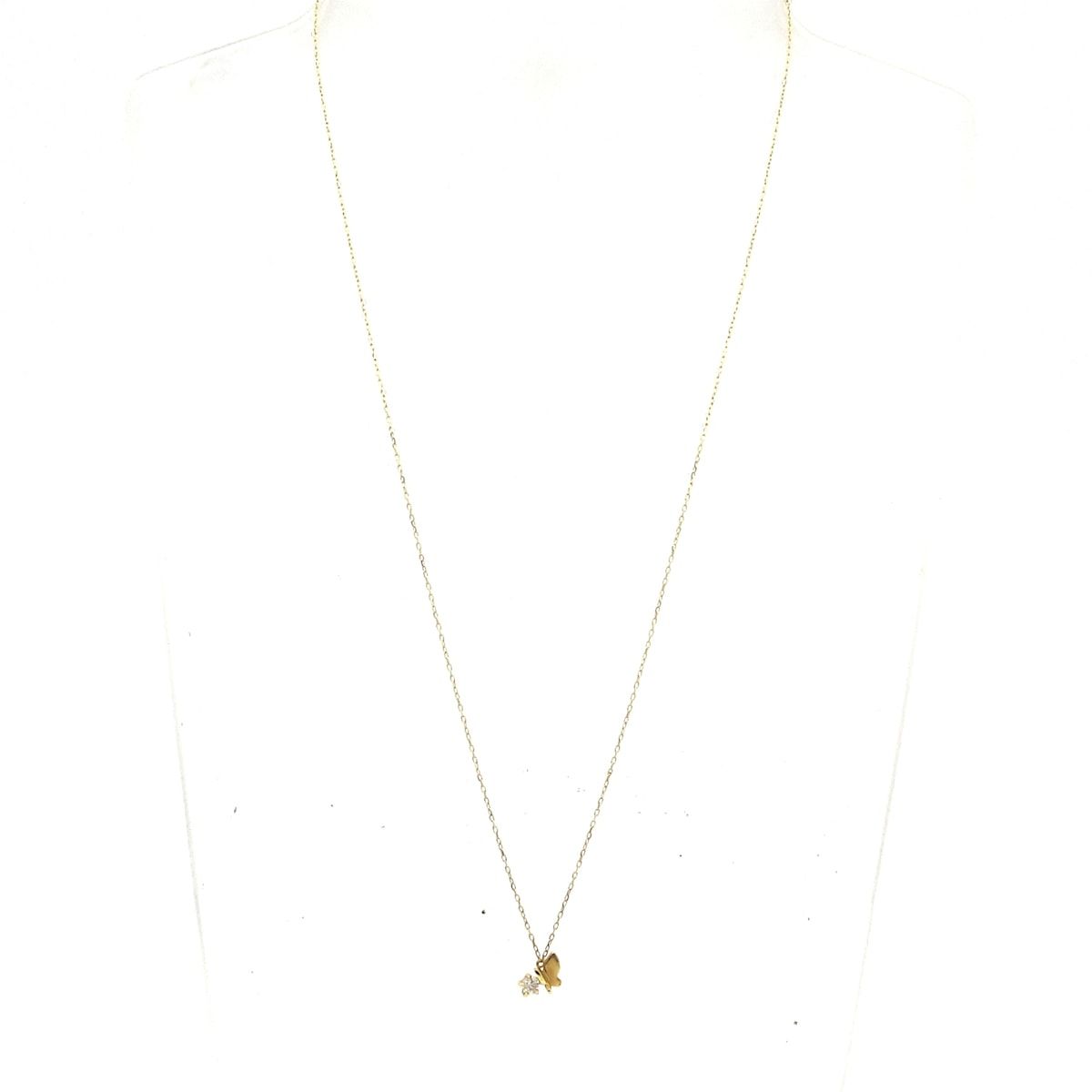 AHKAH アーカー ネックレス - K 18 YG×ダイヤモンド 総重量 1.0 g 1 Pダイヤ ダイヤ0.07カラット バタフライ 蝶