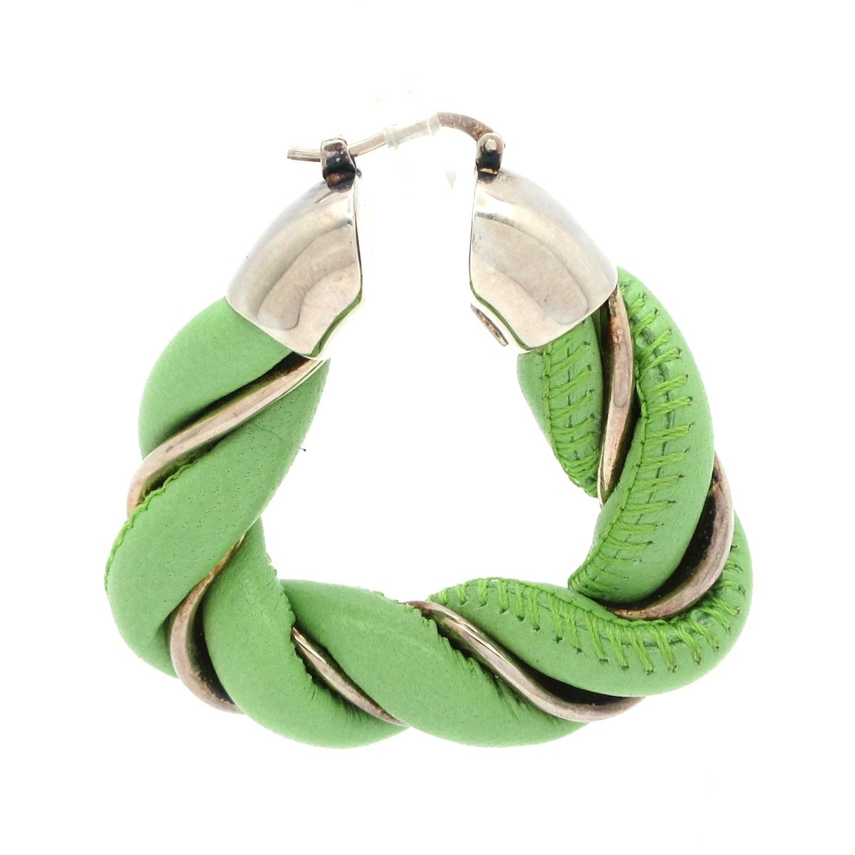 BOTTEGA VENETA ボッテガヴェネタ ピアス 657438 レザー シルバー×ライトグリーン ツイスト 片耳のみ