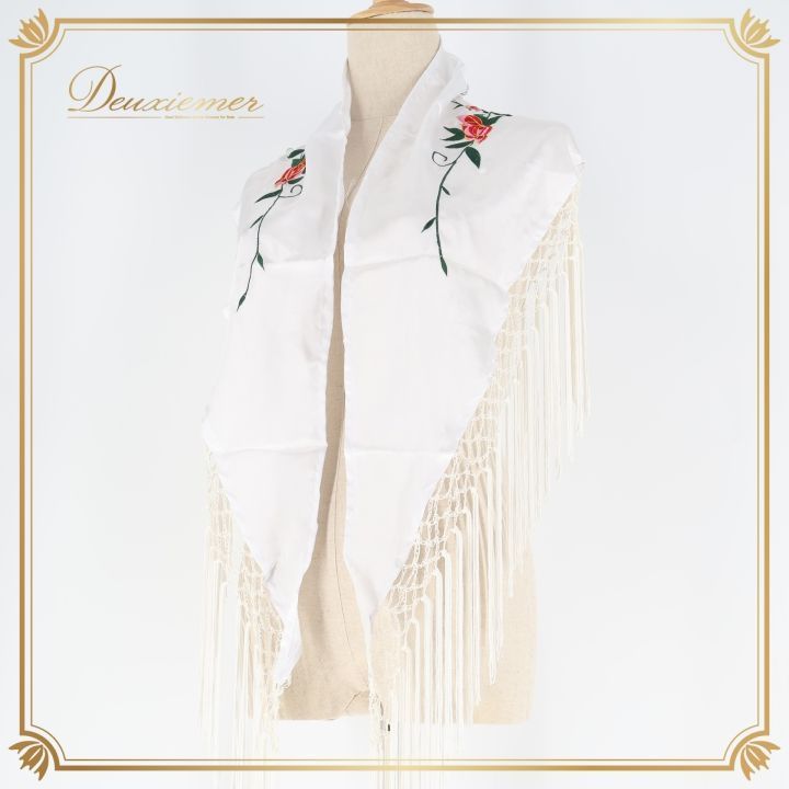 フラメンコ 衣装 シージョ ピキージョ 白 光沢 刺繍 薔薇 花柄 フレコ