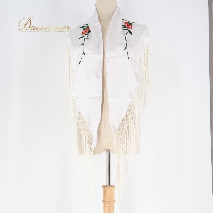 フラメンコ 衣装 シージョ ピキージョ 白 光沢 刺繍 薔薇 花柄 フレコ