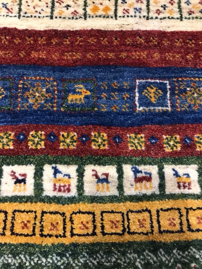  ギャッベ 手織りウールラグ 97 153 cm カシュガイ カーペット 絨毯 ラグ マット インテリア 生活道具