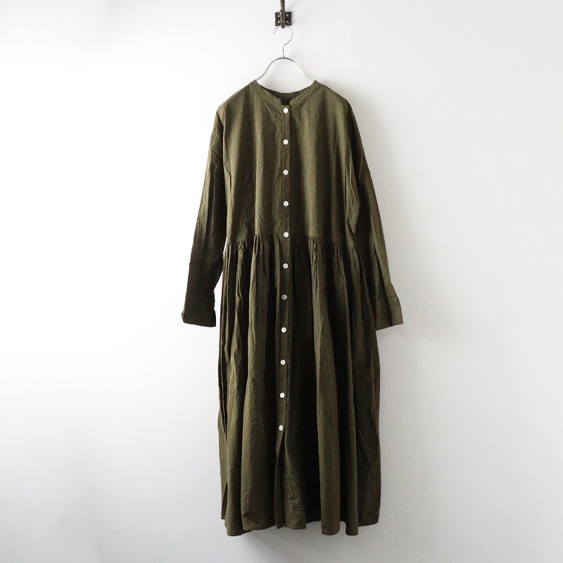ガーゼ Gauze GATHER SHIRT DRESS スイッチングギャザーシャツドレス F オリーブ
