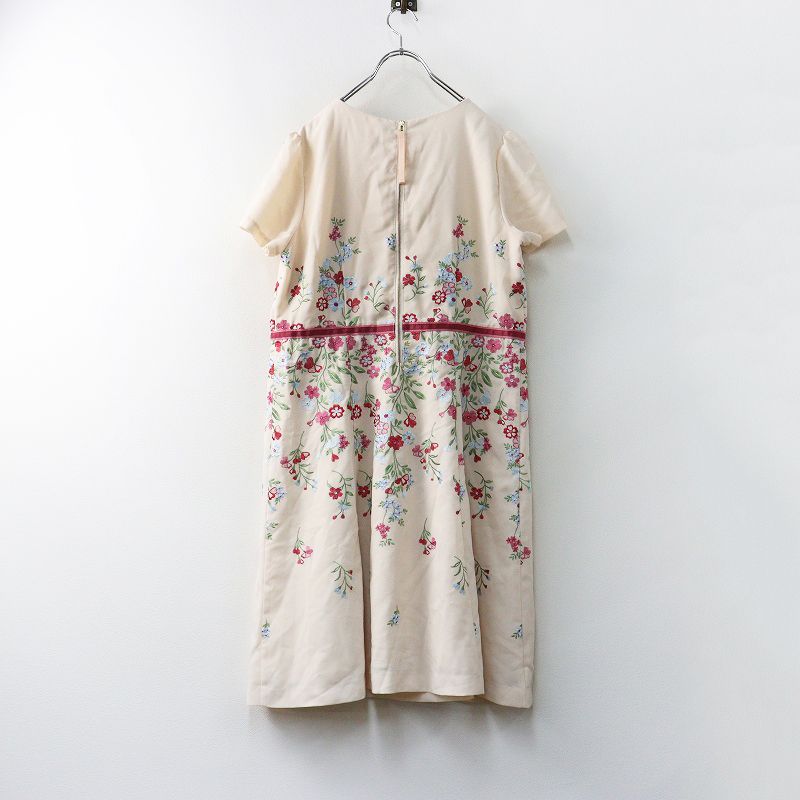 大きいサイズ ローズティアラジュエル Rose Tiara JEWEL フラワー刺繍 ウエストリボンワンピース 42 アイボリー ドレス