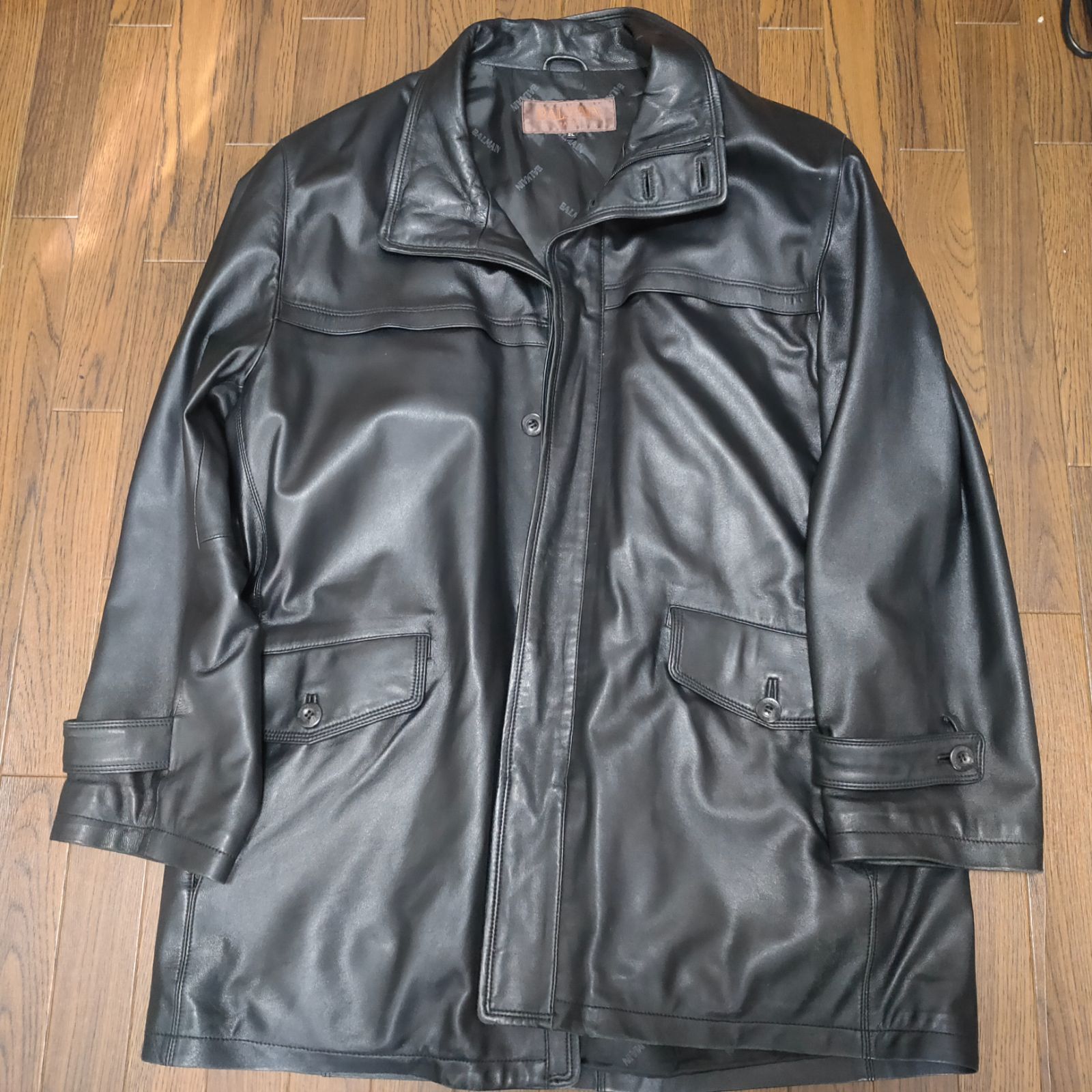 美品 BALMAIN バルマン　ラムレザー LLサイズ　レザージャケット 美品 】BALMAIN バルマン レザーコート ラムレザー LLサイズ ブラック
