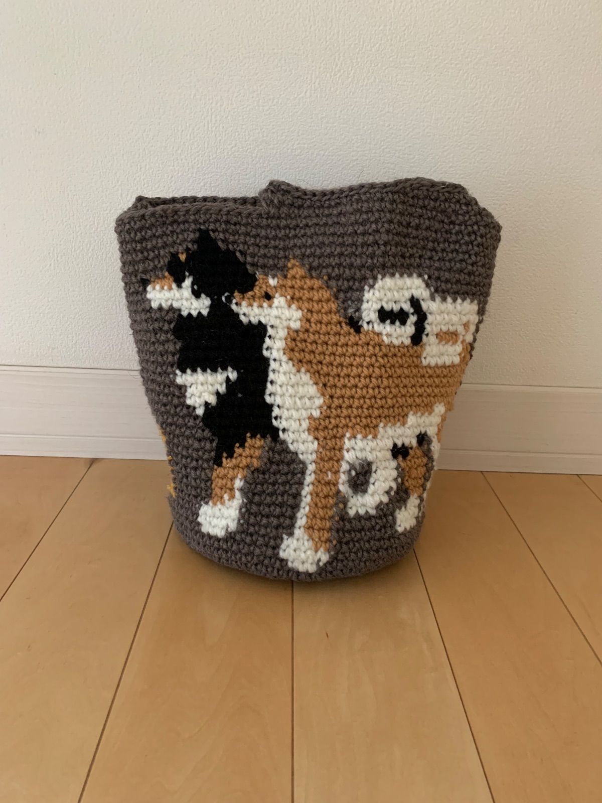 ハンドメイド 柴犬 麻紐バッグ 麻紐バック - ズパゲッティ 柴犬柄 犬柄