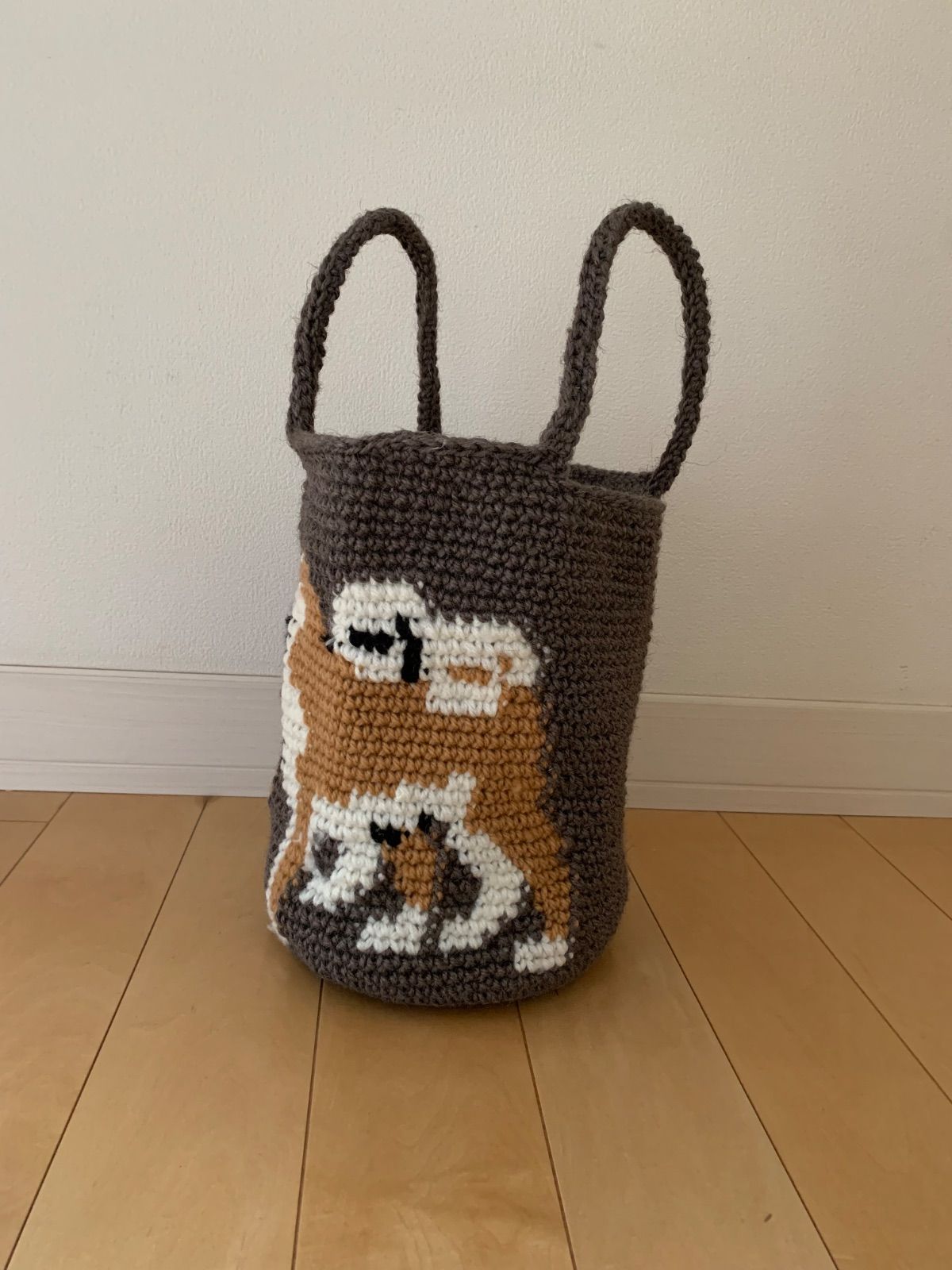 ハンドメイド 麻バック ズパゲッティ 犬 麻紐バック カゴバック ワン 