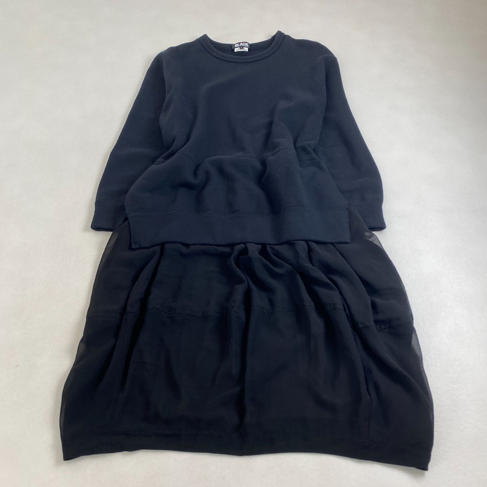ブラックコムデギャルソ ロングワンピース 21年製 ドッキング ニット ブラック S