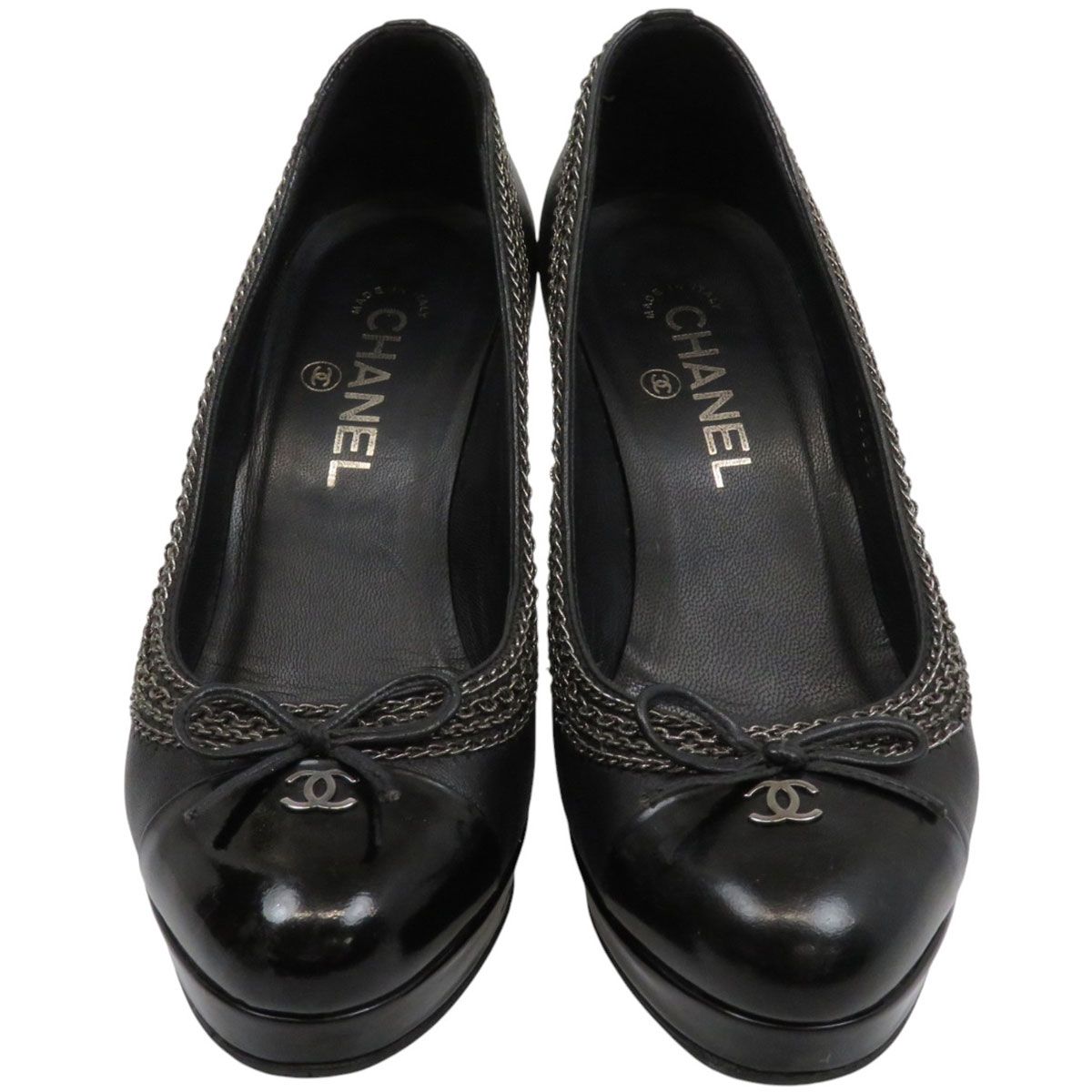 【美品】 CHANEL パテント ココマーク パンプス ハイヒール ブラック CHANEL - 7301 シャネル レザー パテント ココマーク スリングバック