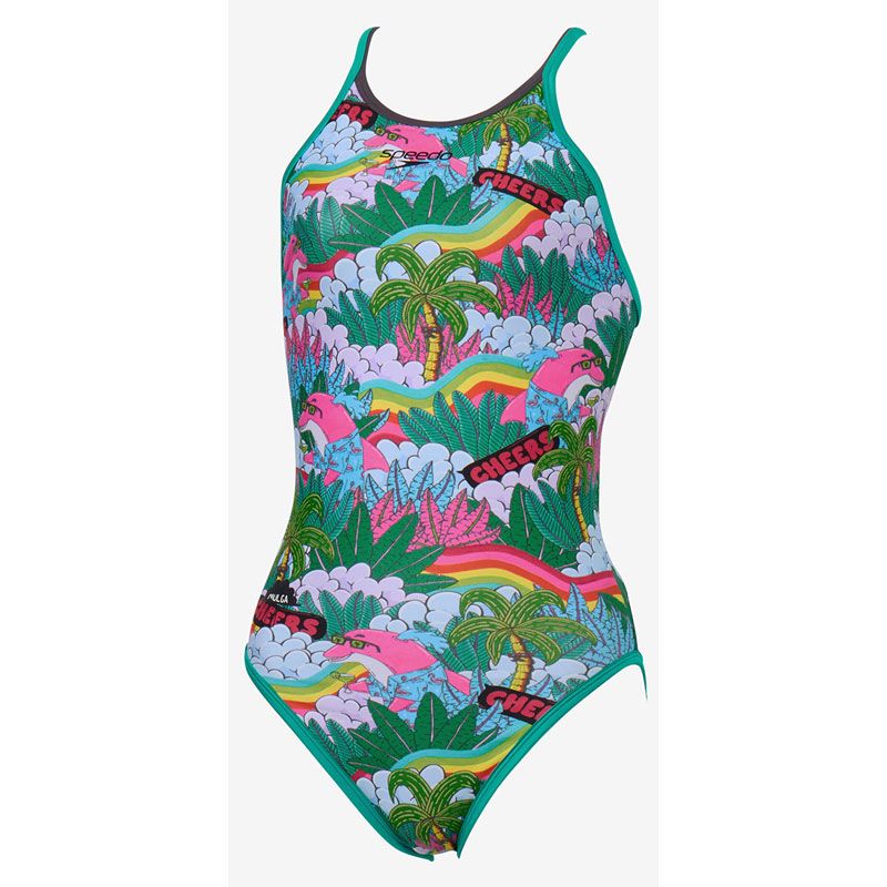 スピード speedo MULGA T-SUIT Swim 水着(レディース) (STW02551MU)、(PG)ピンク×グリーン