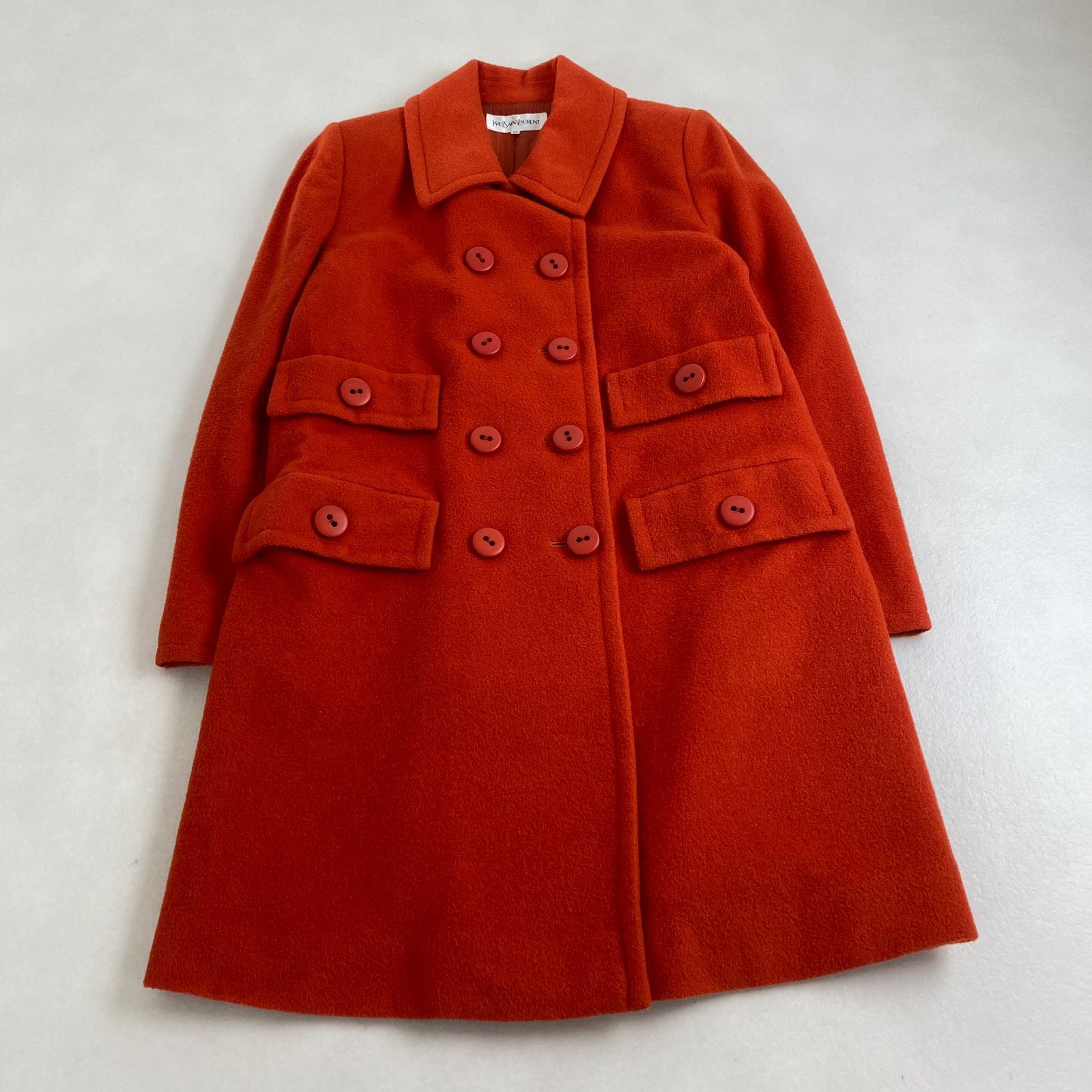 イヴサンローラン ピーコート ロング丈 オレンジ ポケット 36 M相当
